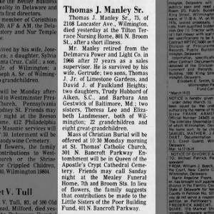 Thomas J. Manley, Sr. Dead