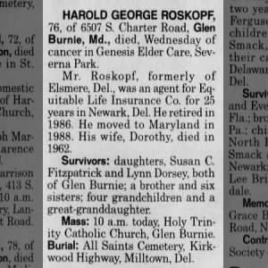 Obituaries - Harold George Roskopf